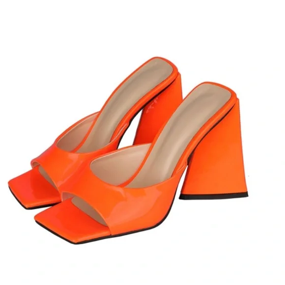 Women FLARE BLOCK Heel Pumps Vintage Retro Slide Sandal Shoes Size 34EUR 4US - Picture 5 of 14